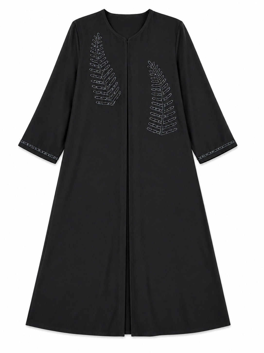 Black Beaded Fern-Embellished Abaya