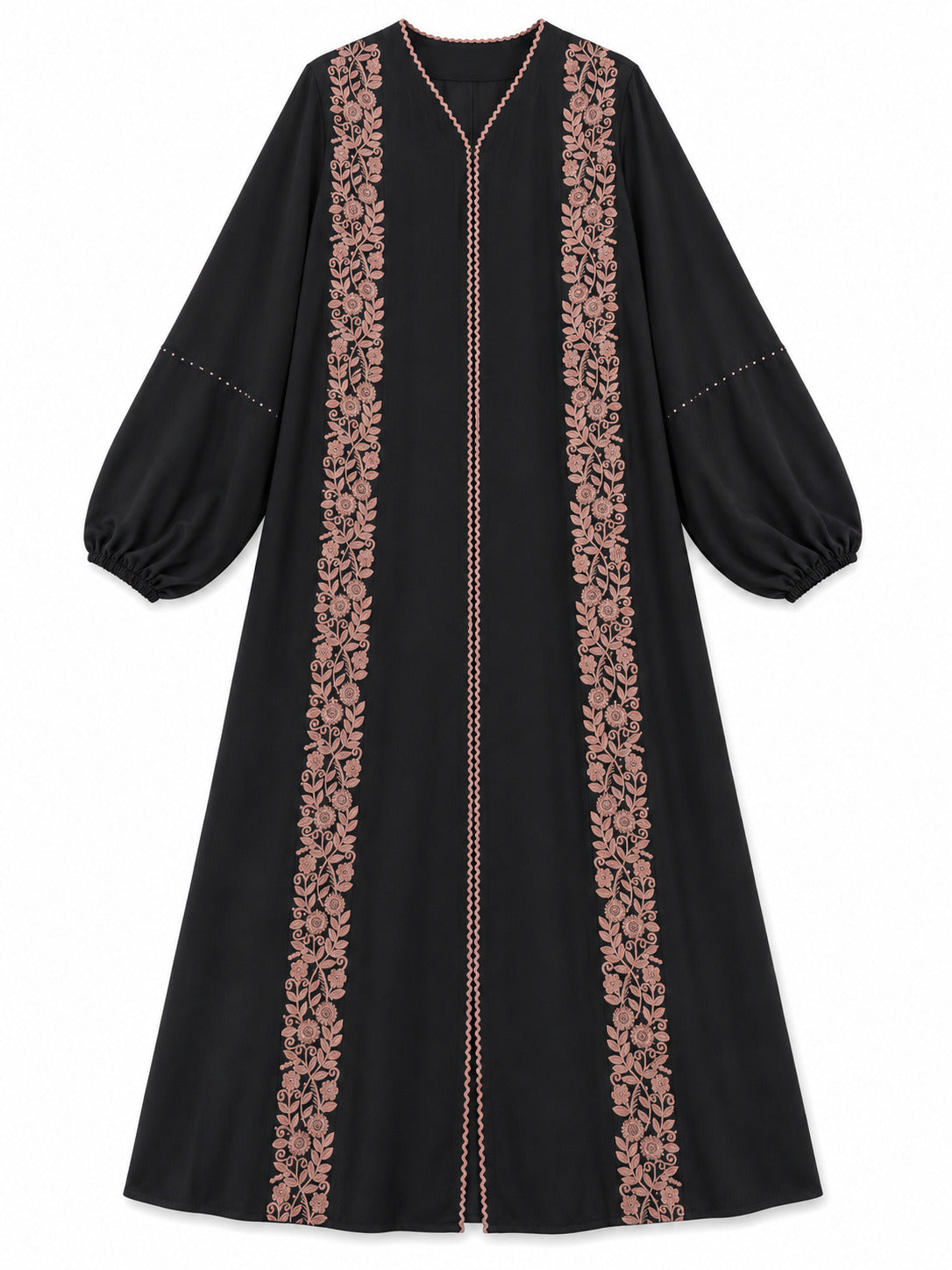 Robe noire avec broderie florale rose