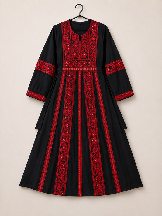 Kaftan brodé noir et rouge