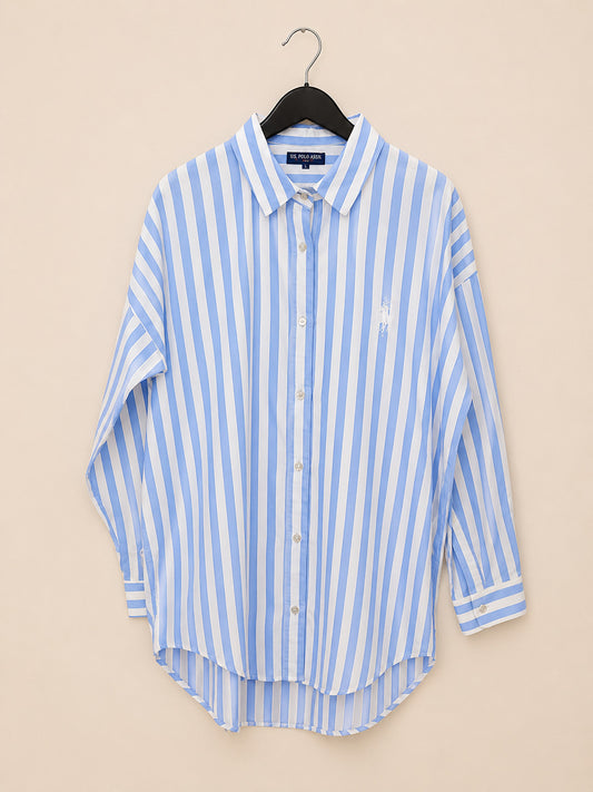 Blue Striped Polo Button-Down Shirt
