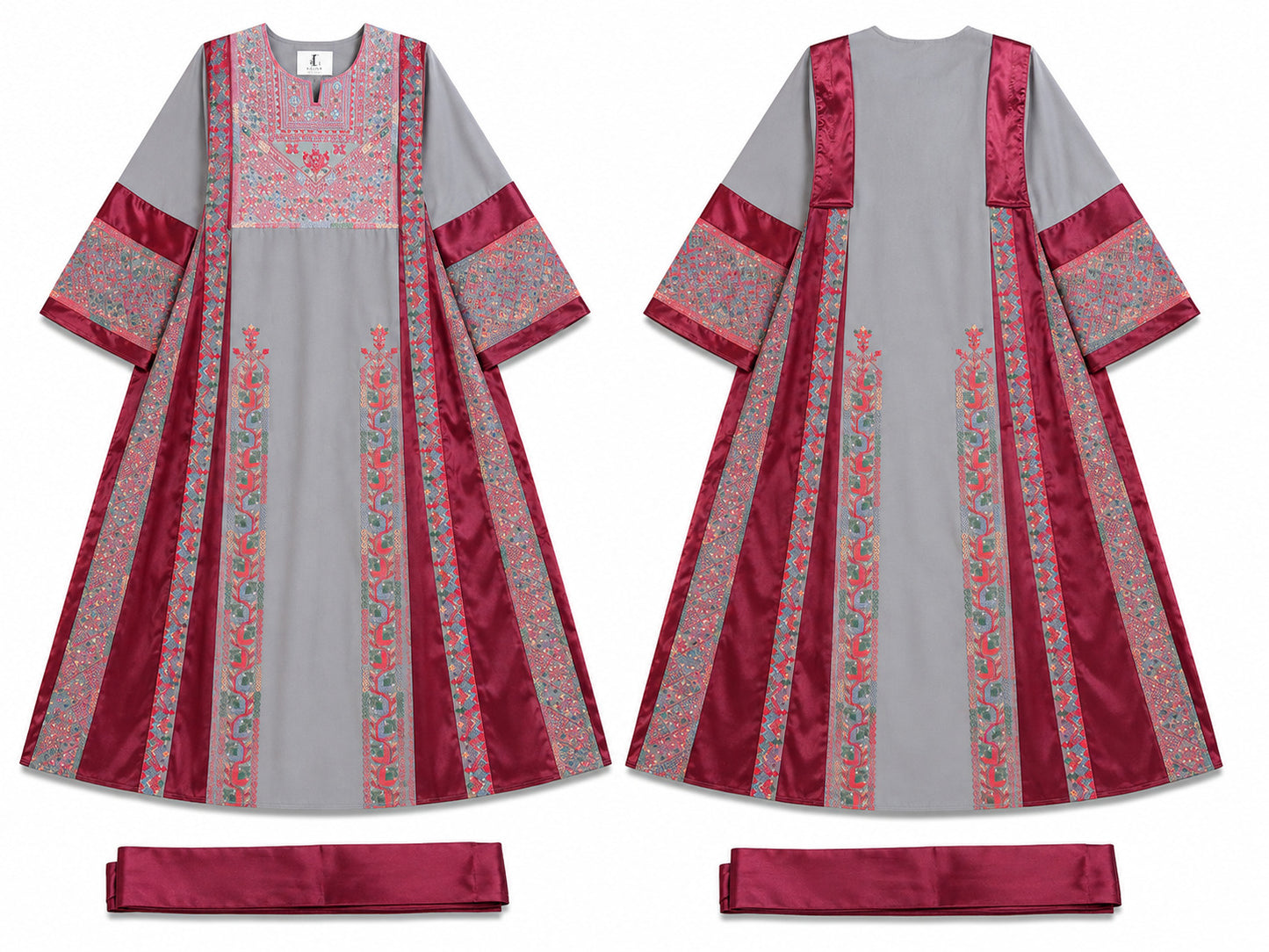 Embroidered Gray Kaftan Set