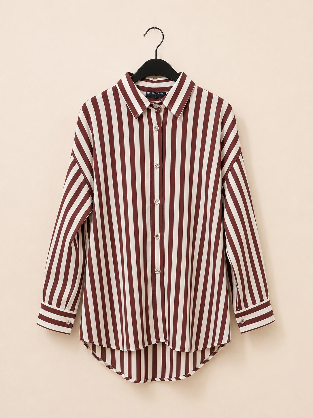 Maroon and White Striped Shirt