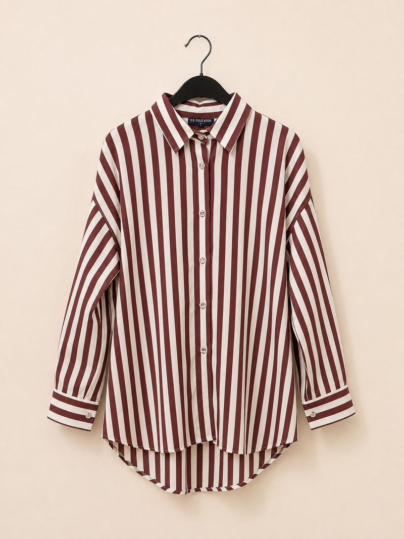 Maroon and White Striped Shirt