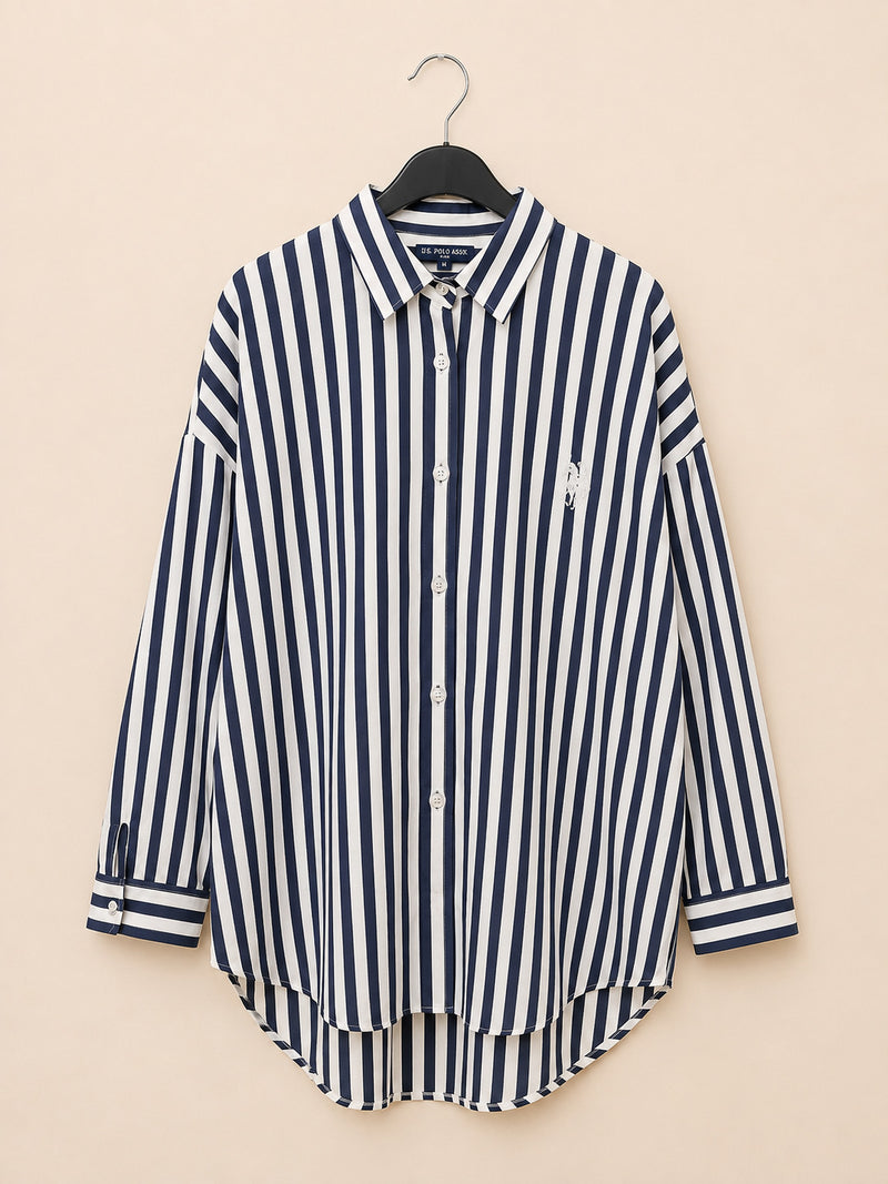 Navy and White Striped Polo Shirt